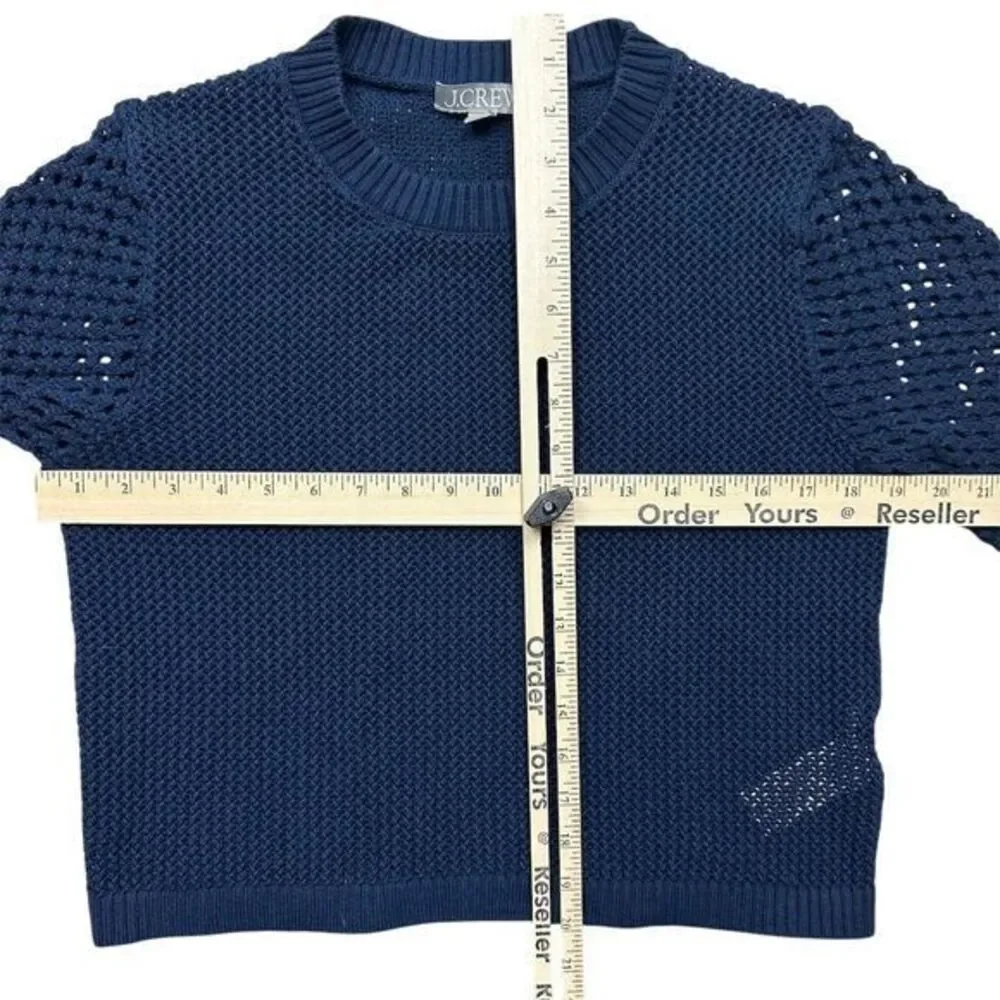 J. Crew Women's M Navy Blue Crochet Crewneck Beach Pullover Sweater Long Sleeve‎